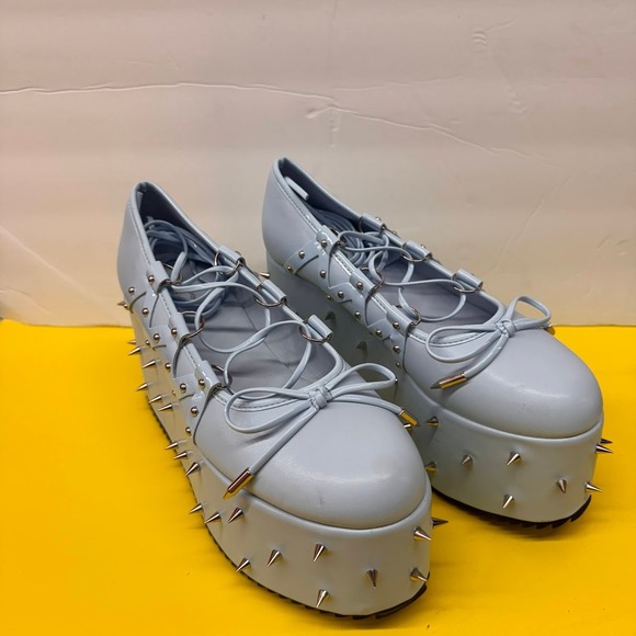 Pastel Blue Spiked Platform Creeper Shoes Silver Studded Lace Up Punk Harajuku - Picture 2 of 10